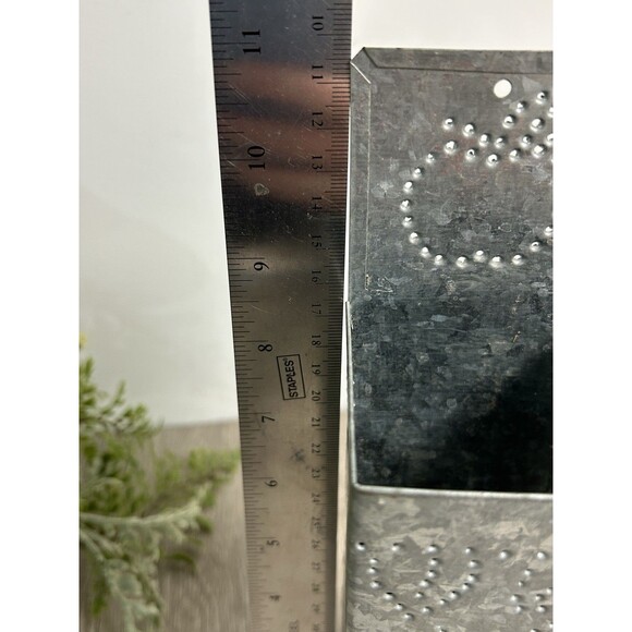Primitive Galvanized Tin Wall Pocket Matchstick Holder Candle Box Apple Design - Picture 9 of 9